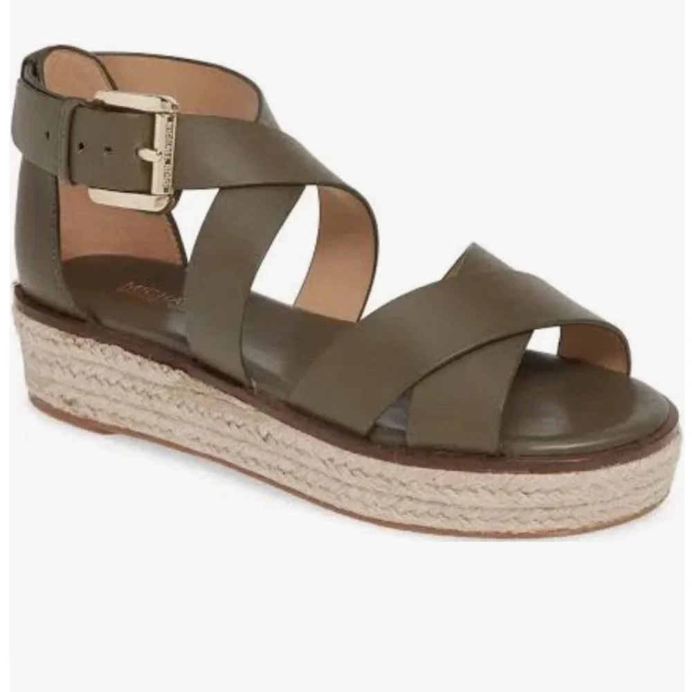 Women's Leather Espadrille Sandals - Gray